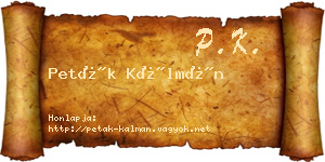 Peták Kálmán névjegykártya